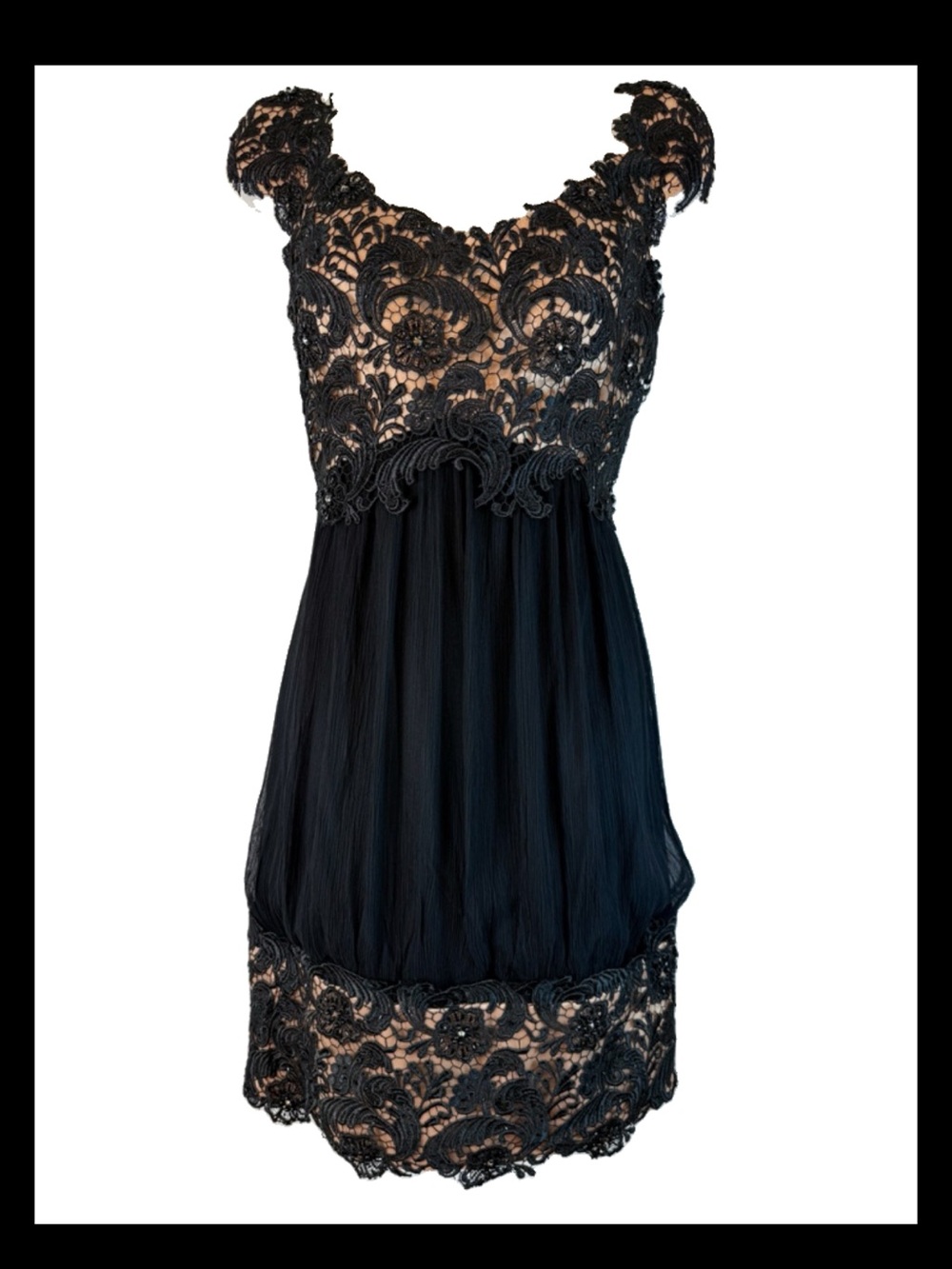 Sz Medium Jovani US 8 Jovani 100 % Silk Cocktail Black Lace Mini dress